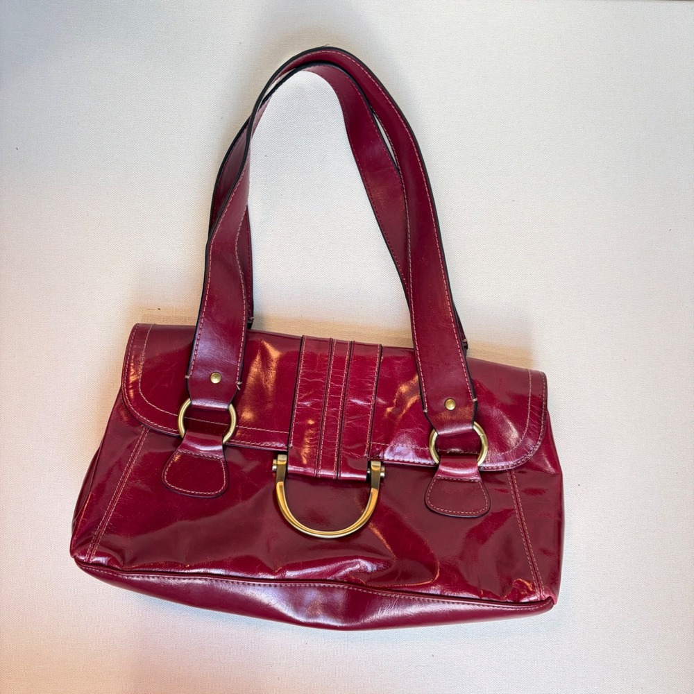 Apt. 9 Leather Shoulder Bag Red Gold Hardware Y2K Satchel Purse Excellent